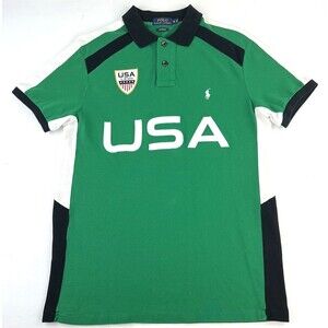 Rare POLO RALPH LAUREN LXVII Shield Patch Rugby Pique Polo Shirt Green Mens M